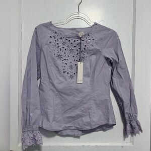 La Vie Rebecca Taylor Poplin Ruffle Top in Lavender Frost XS NEW W TAG $250